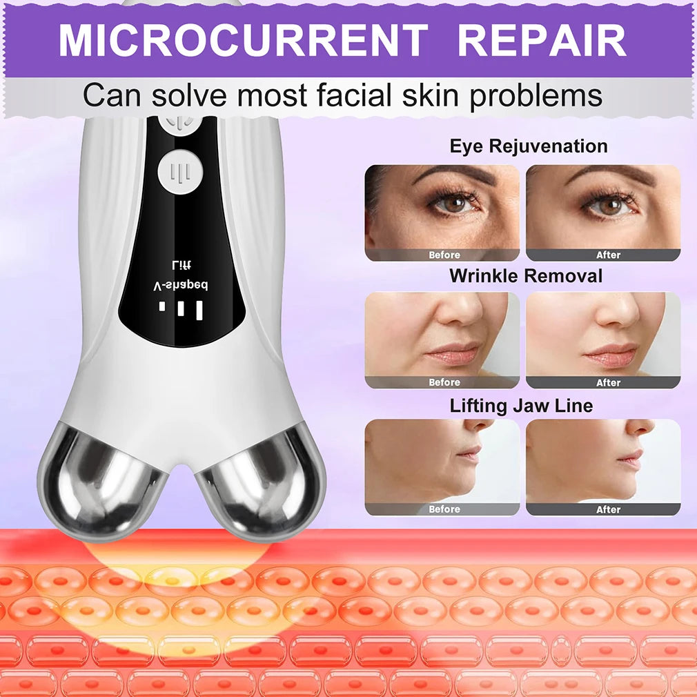 Electric V Face Lift Machine Beauty EMS LED Facial Roller Skin Rejuvenation Microcurrent V-Face Neck Massager Relaxing Removal Wrinkle Dainly Instrument - Curl and Collar