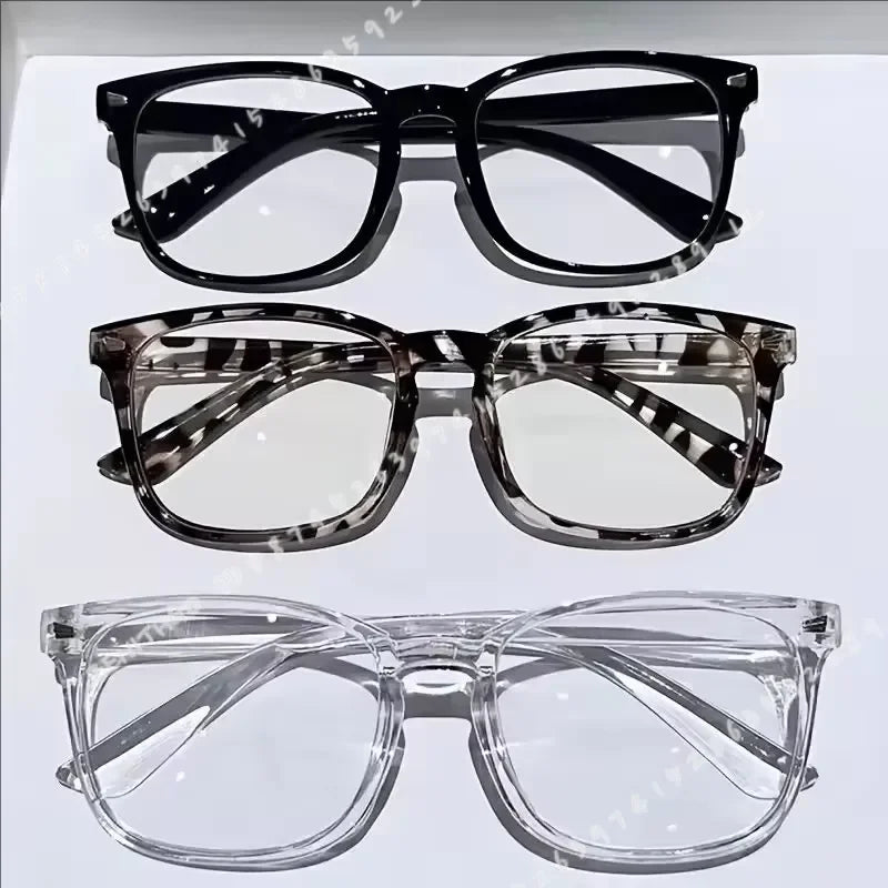 1 3 Pcs Minimalist Square Transparent Lens Glasses Blue Light Blocking Suitable For Daily And Casual Wear - Curl and Collar