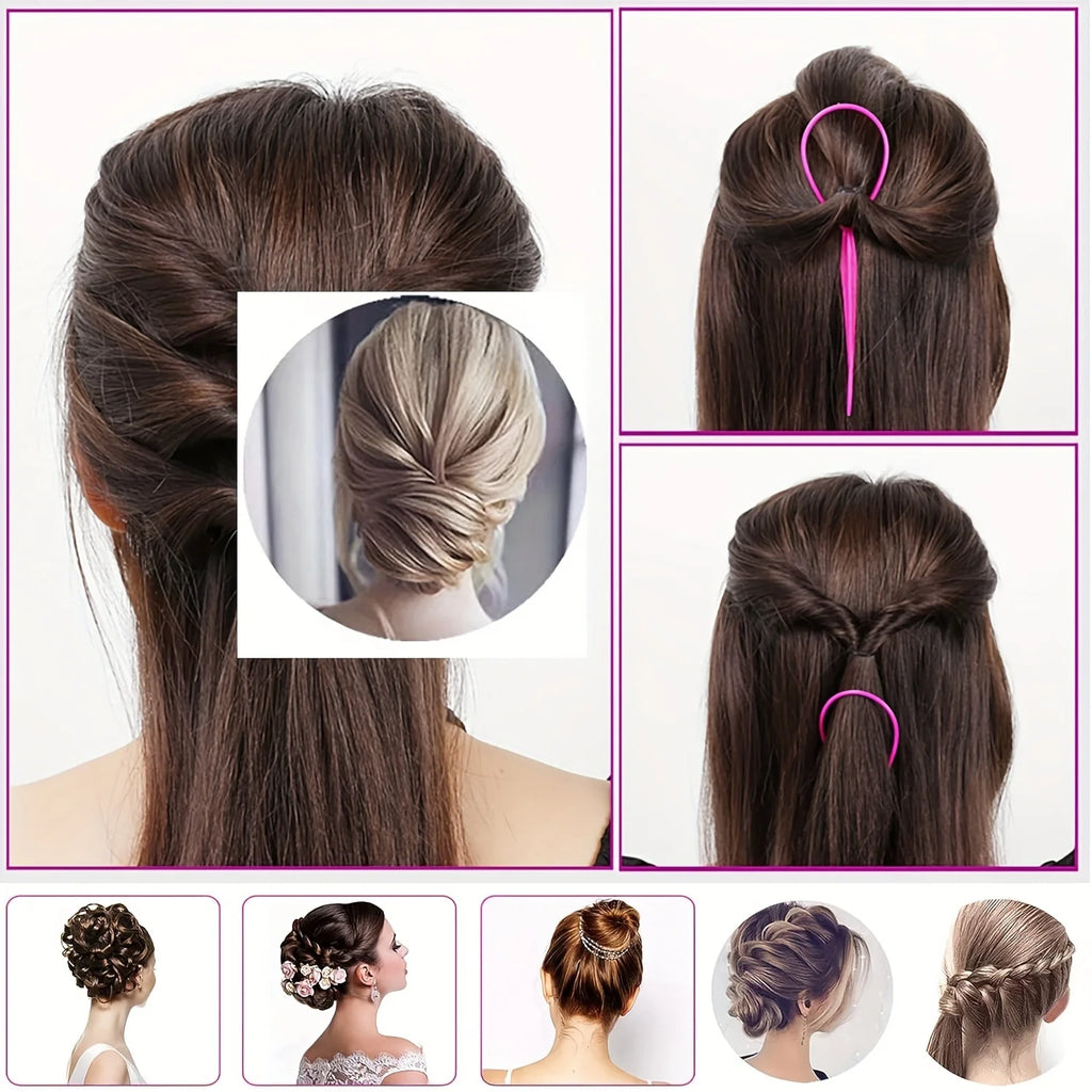 4-piece WANMEI Headband Tool, Hair Braiding Tool with Mouse Tail Comb, Ponytail Headband Remover, Quick Styling Hair Accessory - Curl and Collar