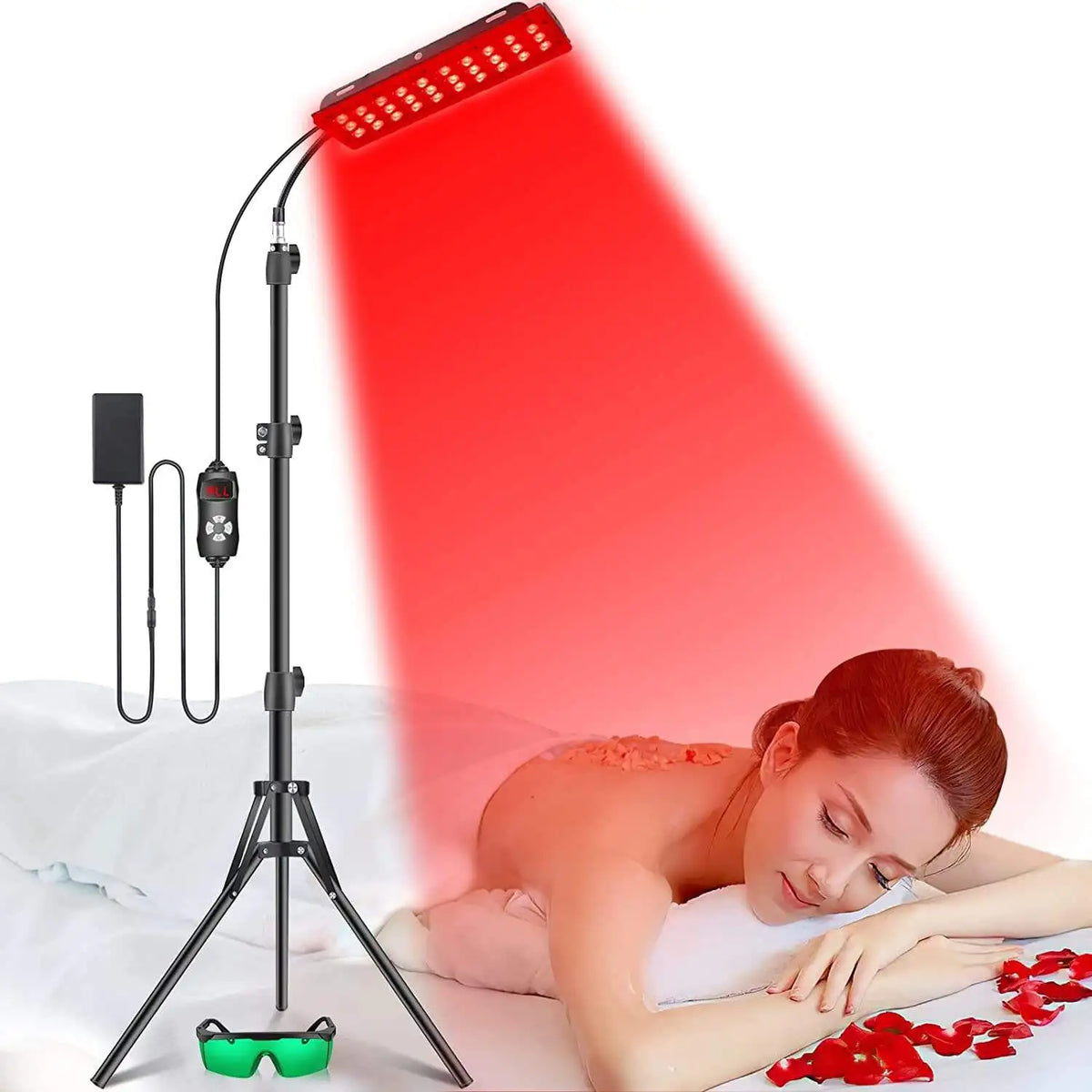 Red Light Infrared Therapy Lamp Facial Beauty Skin Care LED Large Lamp Telescopic Stand Dimmable Timer for Skin Rejuven Home Use - Curl and Collar