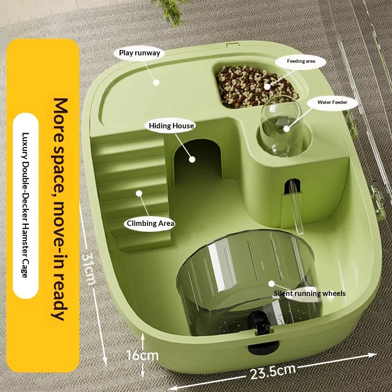 Full View Acrylic Hamster Villa Multi-Function Hamster Cage with Feeding Area Water Dispenser Hideout for Pets Gerbils Mice - Curl and Collar