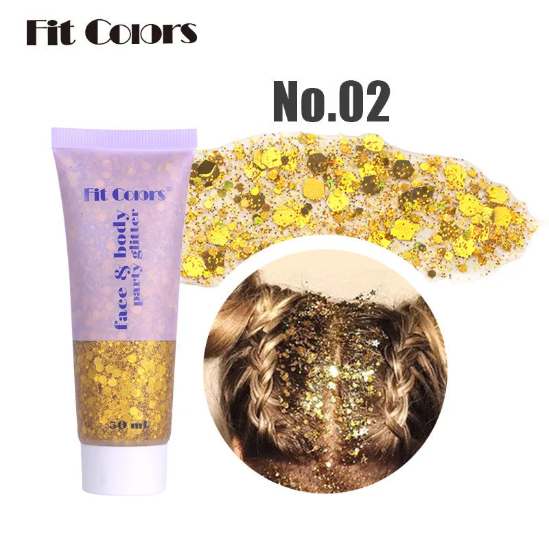 20 Colors Body Glitter Gel Mermaid's Scale Chunky Glitter Sequins Gel for Face Body Hair Nail Christmas and Party - Curl and Collar
