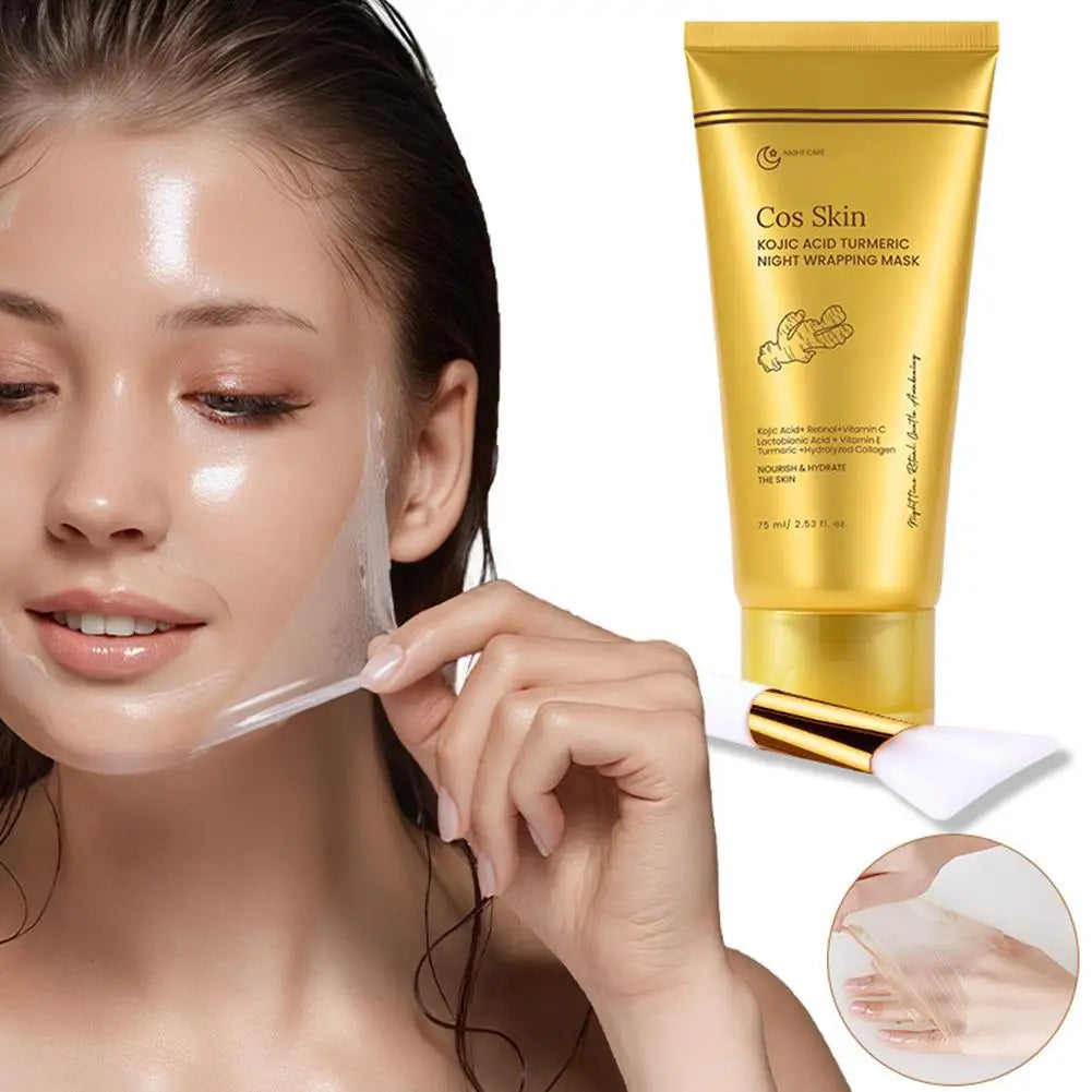 Kojic Acid Turmeric Overnight Wrapping Peel Off Mask Kit Nourish Hydrolyzed Collagen Glowing Skin Refresh Skin Firming Skincare - Curl and Collar