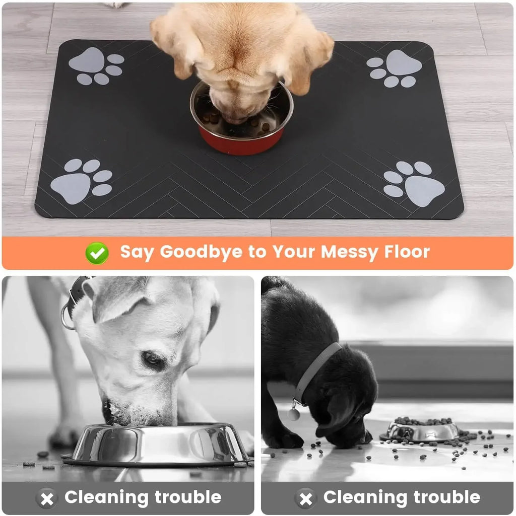 Pet Feeding Mat-Absorbent Pet Placemat for Food and Water Bowl with Waterproof Rubber Backing Quick Dry Water Mat for Dog Cat - Curl and Collar