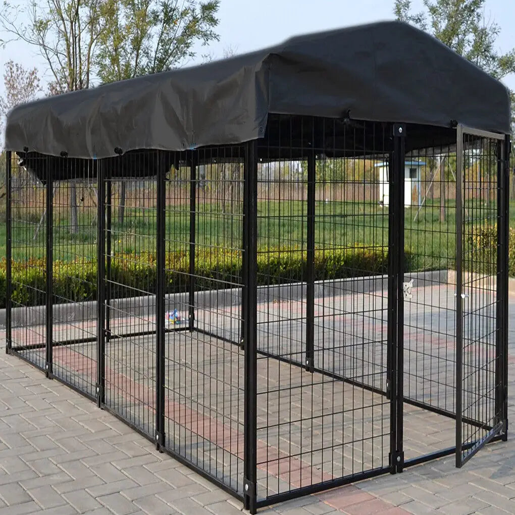 Oversized Large Dog Kennel Outdoor with Anti-UV Waterproof Cover Dog Playpen House Fence Pet Crate Metal Welded Wire - Curl and Collar