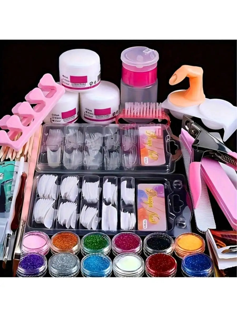 23-in-1 Acrylic Nail Kit for Beginners — Includes 12 Acrylic Powder Colors, Nail Extension Tools, and Various Manicure Tools - Curl and Collar