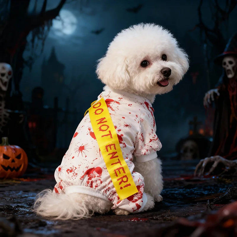 Halloween Pet Four Leg Dress Scary Blood Seal Pattern Dog Costume Holiday Party Cosplay Outfit - Curl and Collar