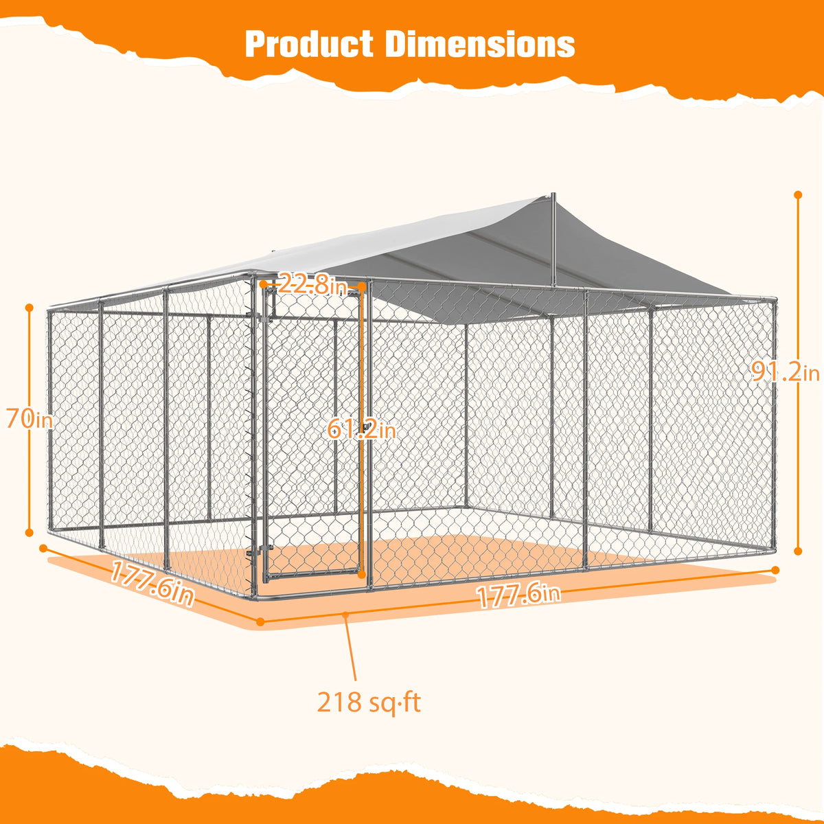 14.8x14.8x7.6 ft Heavy Duty Galvanized Steel Outdoor Dog Kennel with Waterproof UV Cover Lockable Gate Playpen for Large Pets - Curl and Collar