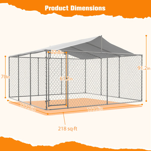 14.8x14.8x7.6 ft Heavy Duty Galvanized Steel Outdoor Dog Kennel with Waterproof UV Cover Lockable Gate Playpen for Large Pets - Curl and Collar
