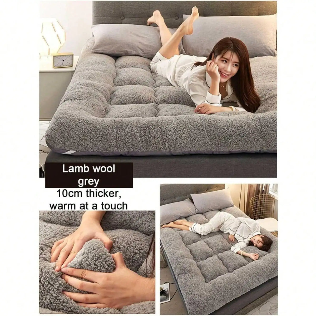 Japanese Futon Mattress, Extra Thick Fluffy Floor Futon Mattress, Super Soft Shaggy Roll Up Sleeping Pads, Portable Sleeping Mat, Sofa Mattress, Guest Bed - Curl and Collar