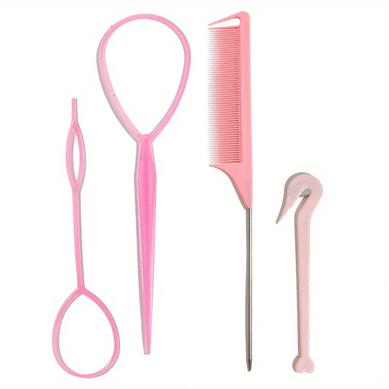 4-piece WANMEI Headband Tool, Hair Braiding Tool with Mouse Tail Comb, Ponytail Headband Remover, Quick Styling Hair Accessory - Curl and Collar