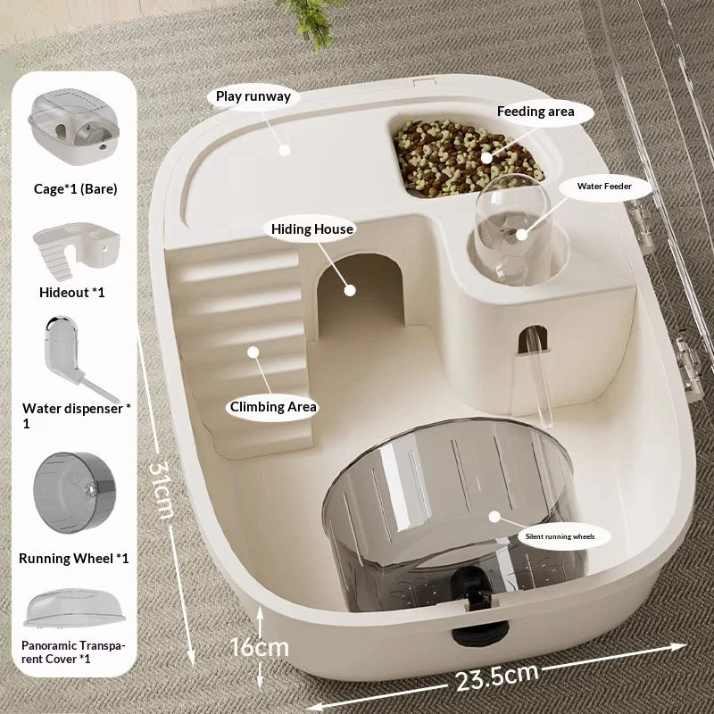 Full View Acrylic Hamster Villa Multi-Function Hamster Cage with Feeding Area Water Dispenser Hideout for Pets Gerbils Mice - Curl and Collar