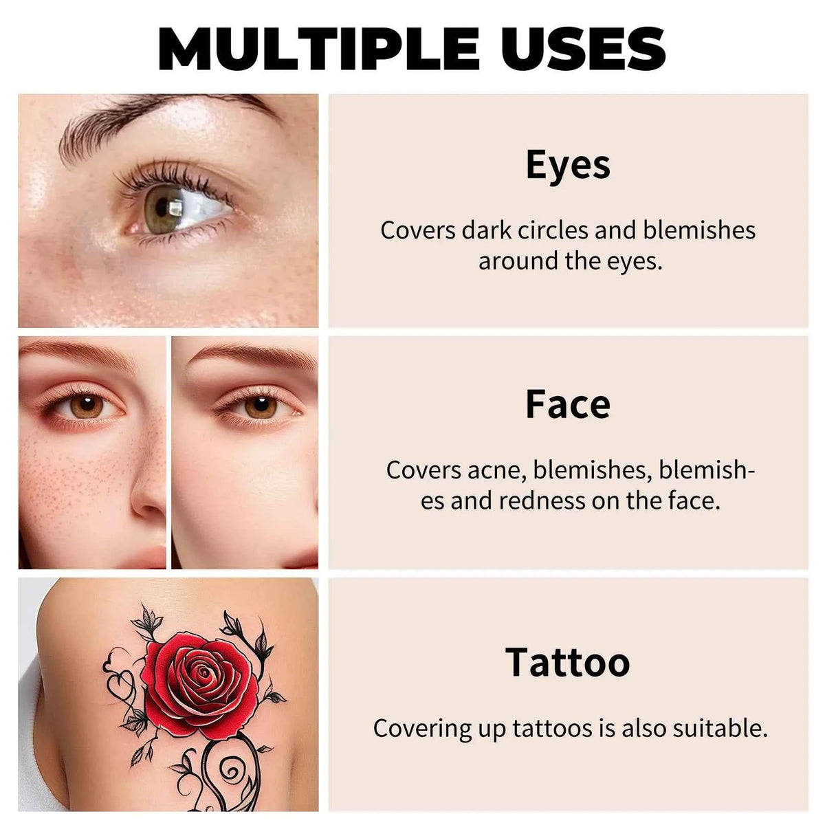 Concealer & Contour Cream, Full Coverage, Long Lasting, Brightening Eye Color Corrector for Perfect Makeup