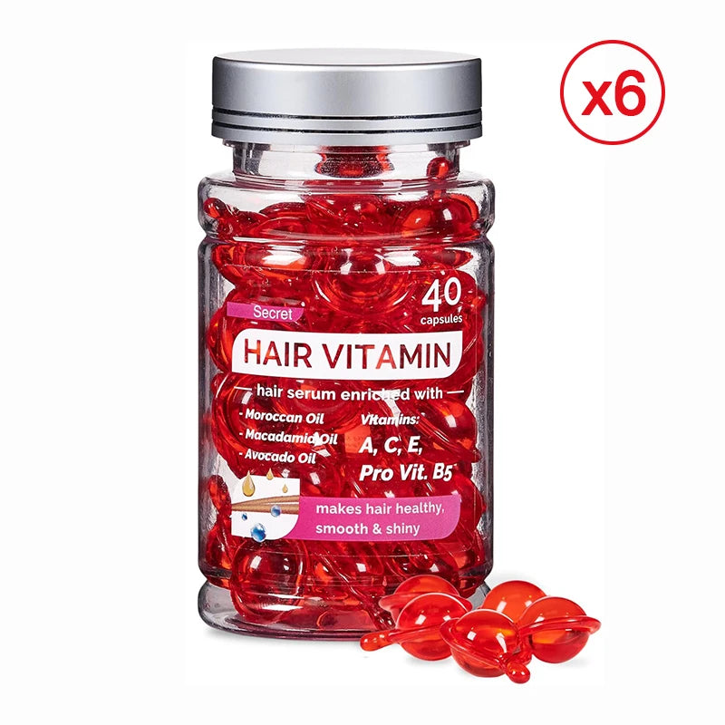 Amococo 6/8pcs Hair Vitamin Serum 40 Capsules Each Moroccan Oil Hair Oil Capsules Leave In Treatment with Macadamia Avocado Oil for Dry Frizzy Hair Smooth Shiny Hair Care - Curl and Collar