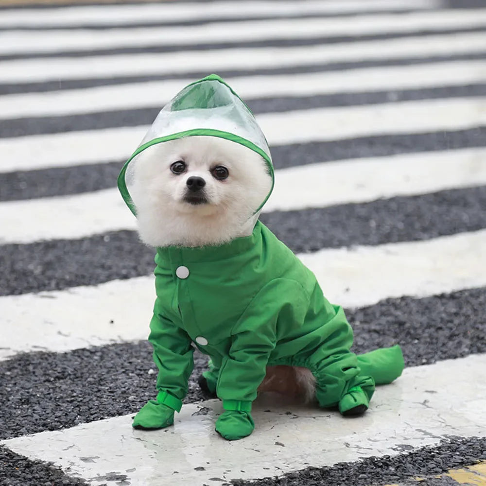 Waterproof Dog Clothes Small Dog Raincoat with Rain Shoes Boots Overalls Jumpsuit Pet Cat Puppy Rain Coat with Transparent Hood