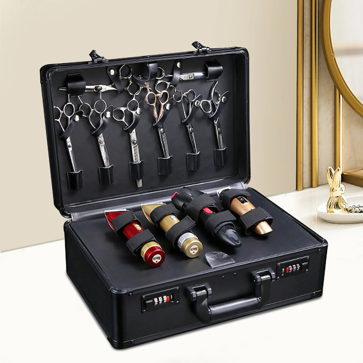 Portable Barber Hairdressing Tool Box Salon Large Capacity Professional Hair Kit Organizer Storage Display Box Lock Suitcase - Curl and Collar