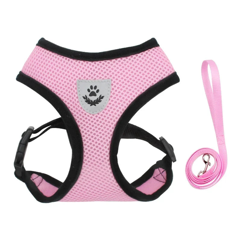 Summer Cat Dog Harness Lead Leash Adjustable Vest Polyester Mesh Breathable Harnesses Reflective for Small Dog Cat Lesah - Curl and Collar