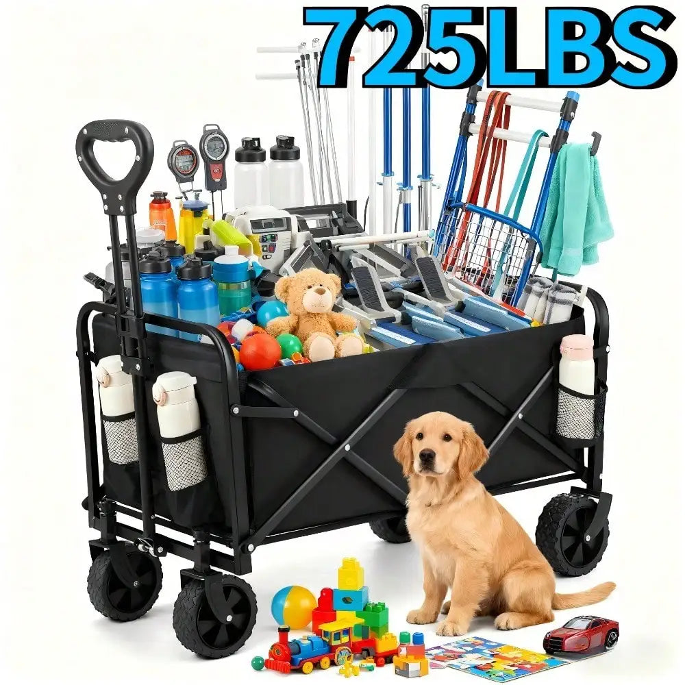 Multi‑functional Practical Wagon Cart Heavy Duty Metal Frame Foldable Rolling Hand Trolley Large Load Bearing Multi‑scene Utility Hand Cart For Golf Course Club Sports Training Outdoor Golfing Equipment Transport - Curl and Collar