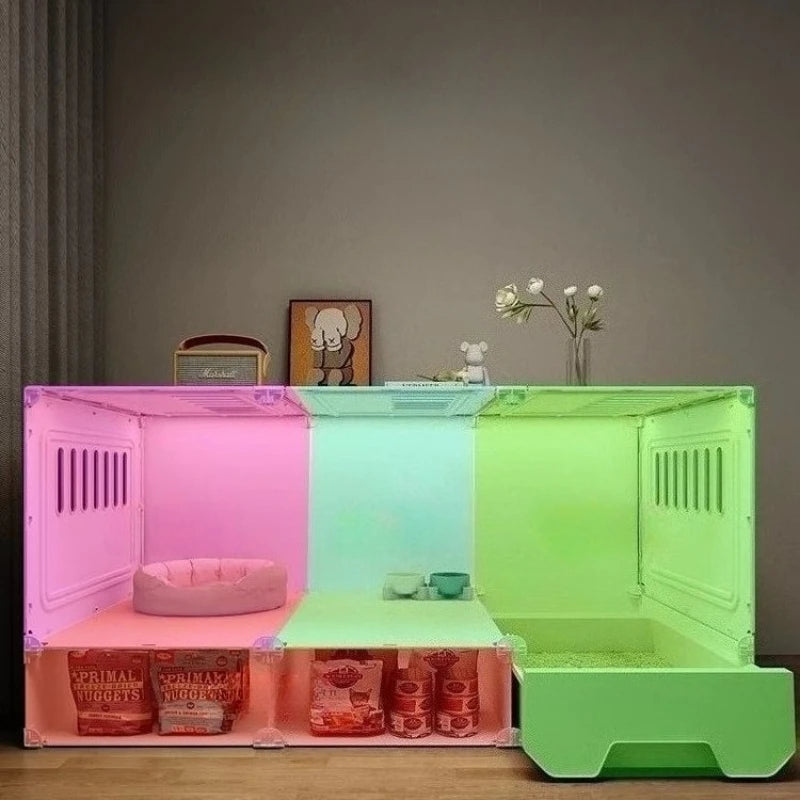 Large Cat House Transparent Drawer Cat Houses Habitats Partition Pet Cats Kitten Cage with Storage Room Kittens Enclosure Cages - Curl and Collar
