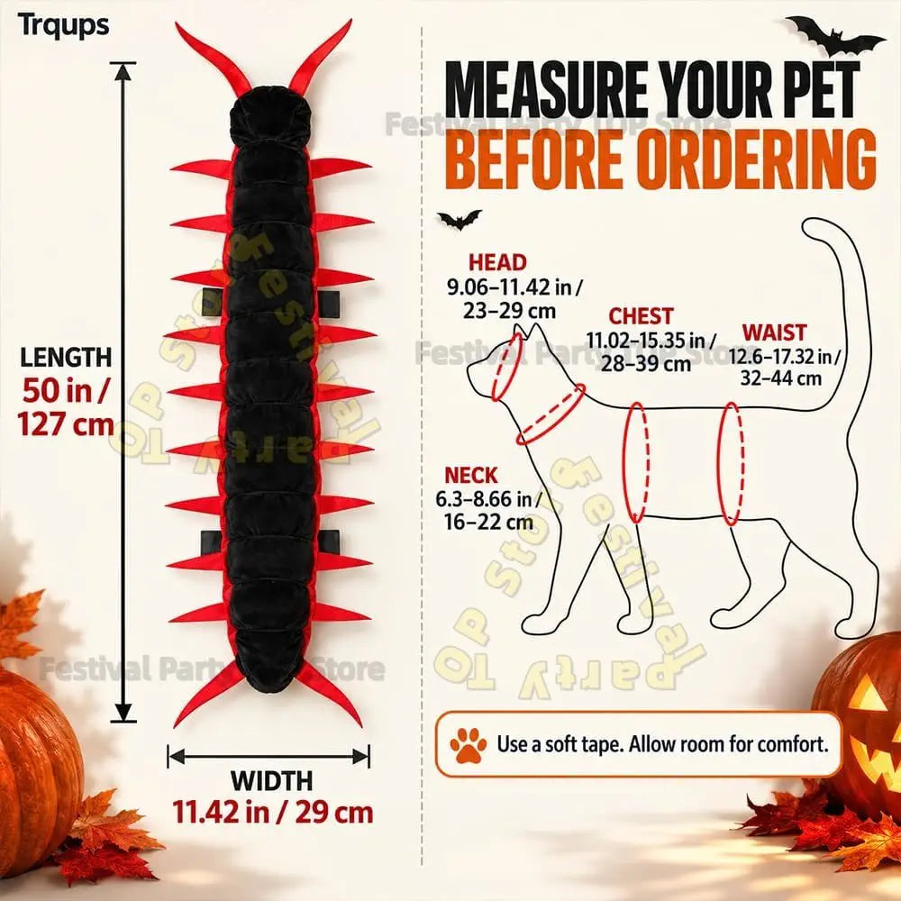 Halloween Centipede Pet Costumes for Cat & Dog 50'' 3D Cosplay Clothes,Halloween Themed Pet Wear Photo Prop for Outdoor - Curl and Collar