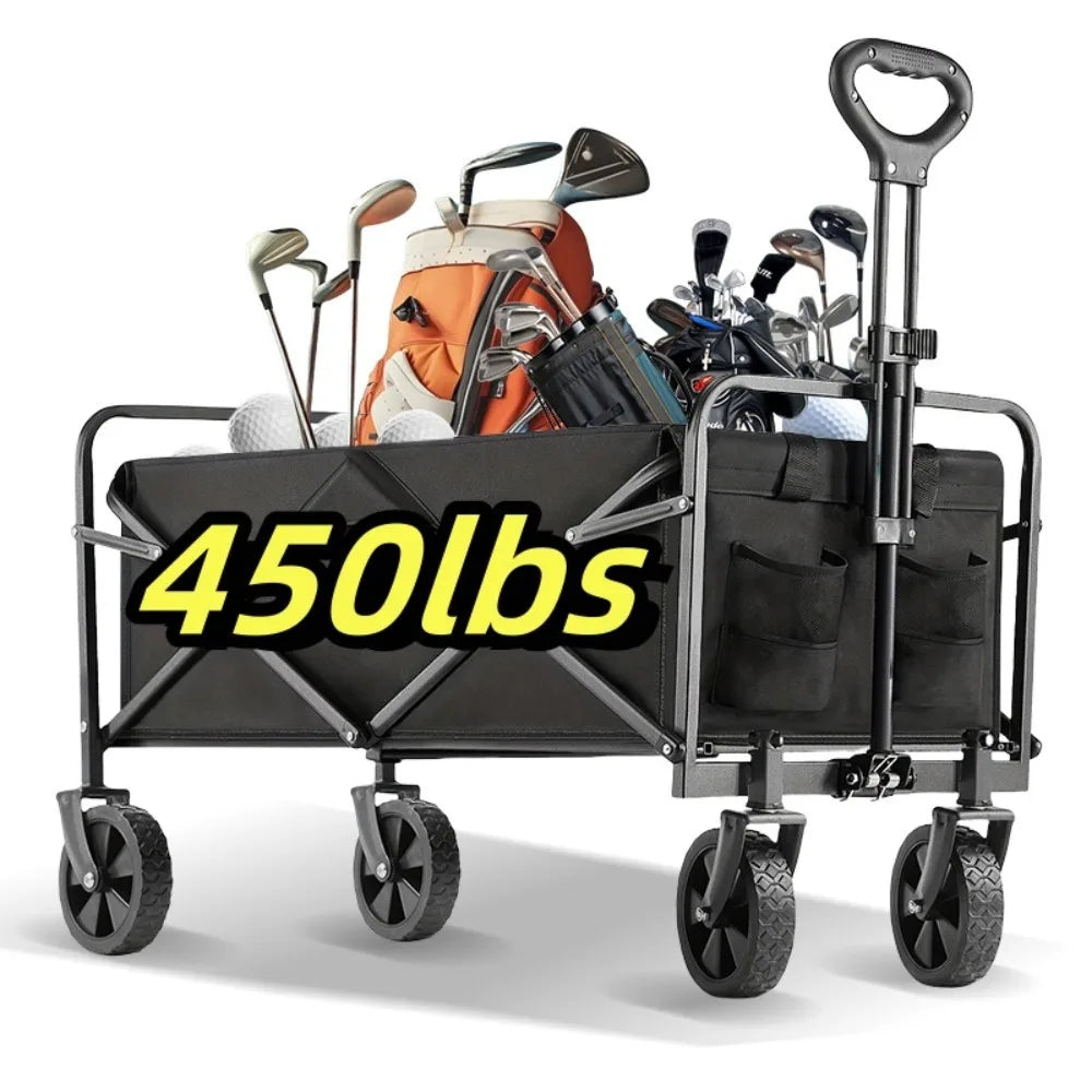 Multi‑functional Practical Wagon Cart Heavy Duty Metal Frame Foldable Rolling Hand Trolley Large Load Bearing Multi‑scene Utility Hand Cart For Golf Course Club Sports Training Outdoor Golfing Equipment Transport - Curl and Collar
