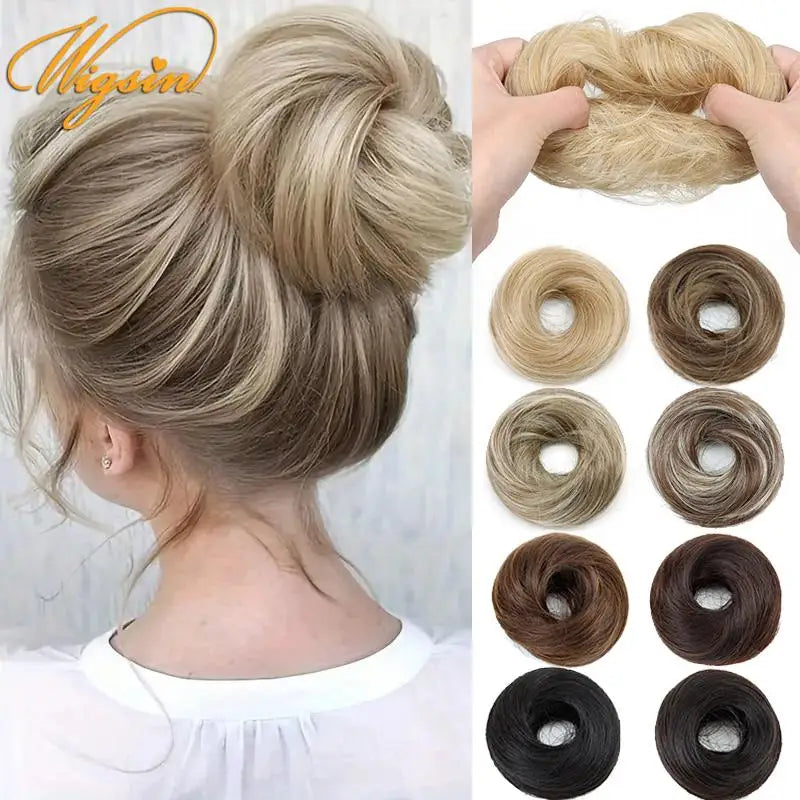 WIGSIN Synthetic Messy Dount Hair Buns Updo Chignon With Elastic Hair Exension for Women Daily Lazy Hair Accessories - Curl and Collar