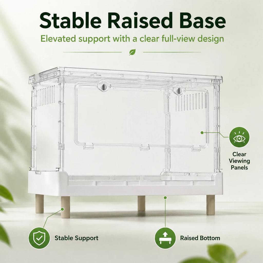 Foldable Acrylic Reptile Terrarium, Clear Ventilation Habitat Cage with Front Opening Door, Portable Collapsible Terrarium Box for Pets, Suitable for Frogs, Amphibians, Reptilians, Arachnids, Tortoises, Hamsters and Small Ani - Curl and Collar