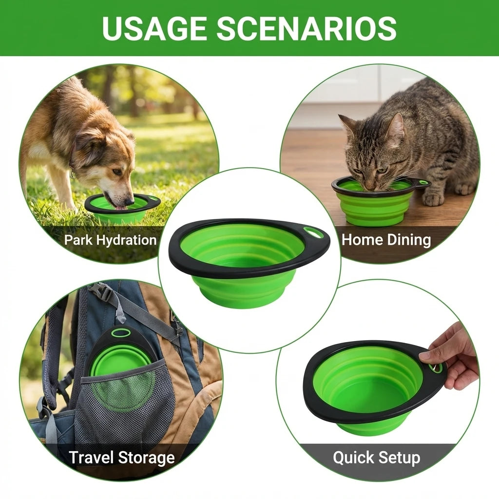 Pet Folding Bowl Portable Dog Cat Feeding Water Drinking Bowl With Anti-slip Base Foldable Silicone Collapsible For Dogs Cats