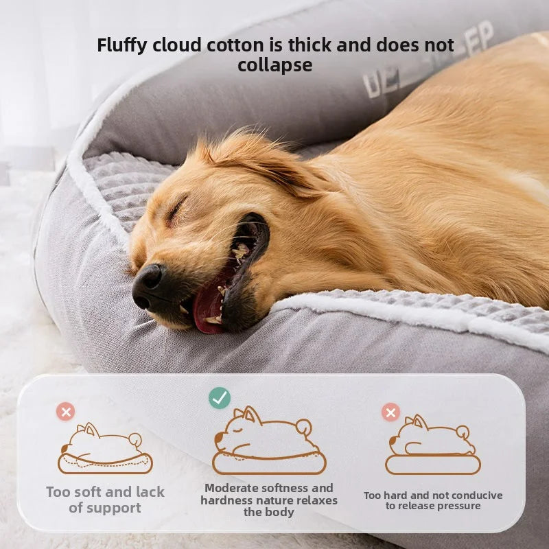 Kennel Winter Warm Dog Bed Large Super Thick Four-season Universal Removable Cat and Dog Sofa Autumn and Winter Pet Supplies - Curl and Collar