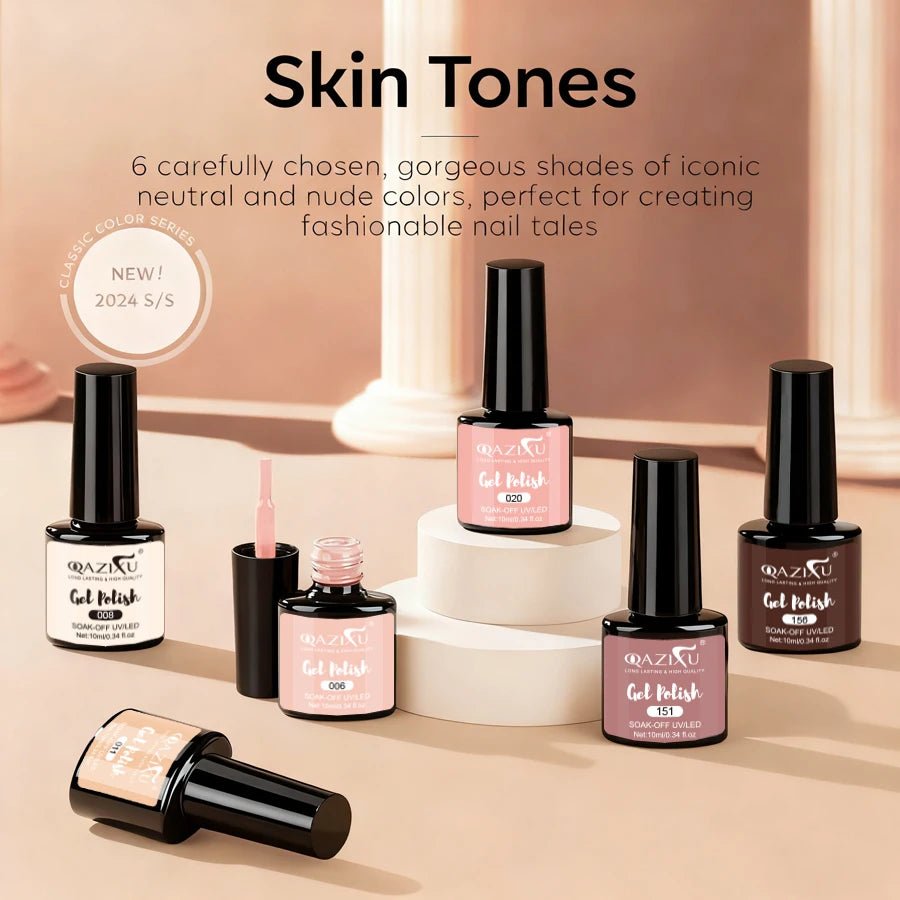6Pcs Gel Nail Polish Set Milk Tea Popular Color UV LED Nail Gel for Nail Art Easy Apply & Soak Off DIY Home Manicure Salon Use - Curl and Collar