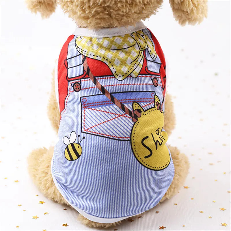Pet Dog Clothes Cartoon Clothing Puppy Dogs Soft Vests Summer Shirt Casual T-Shirt for Small Pet Supplies - Curl and Collar