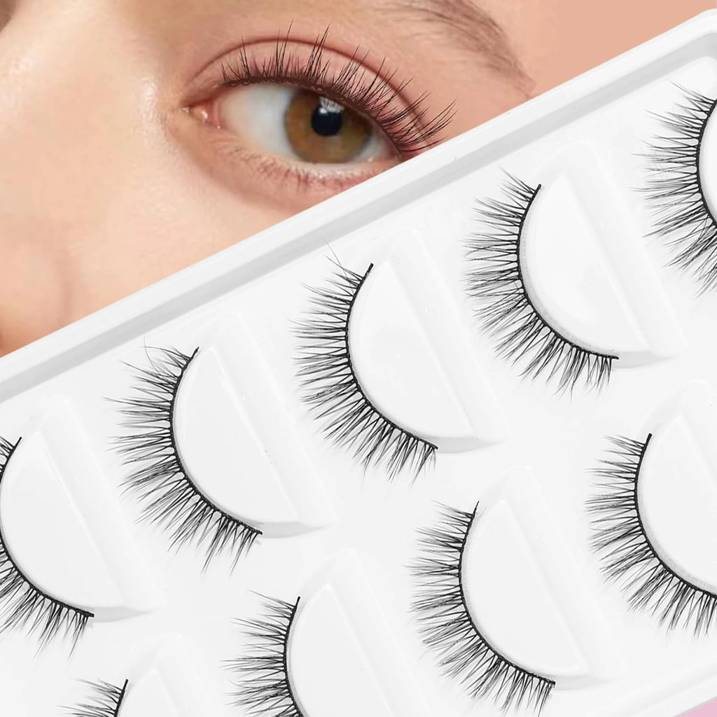 5 pair natural slender cross black terrier false eyelashes suitable for daily work date - Curl and Collar
