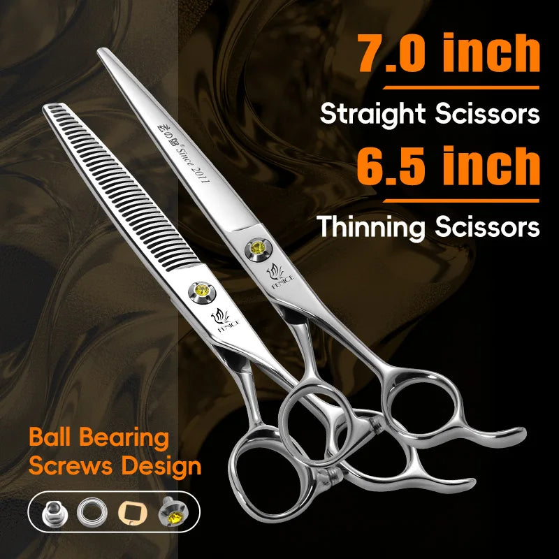 Fenice High-grade JP440C Alloy Steel 7.0/7.5 inch Pet Grooming Scissors Dog Hair Cutting Shears Tool for Pet Groomer Beautician - Curl and Collar