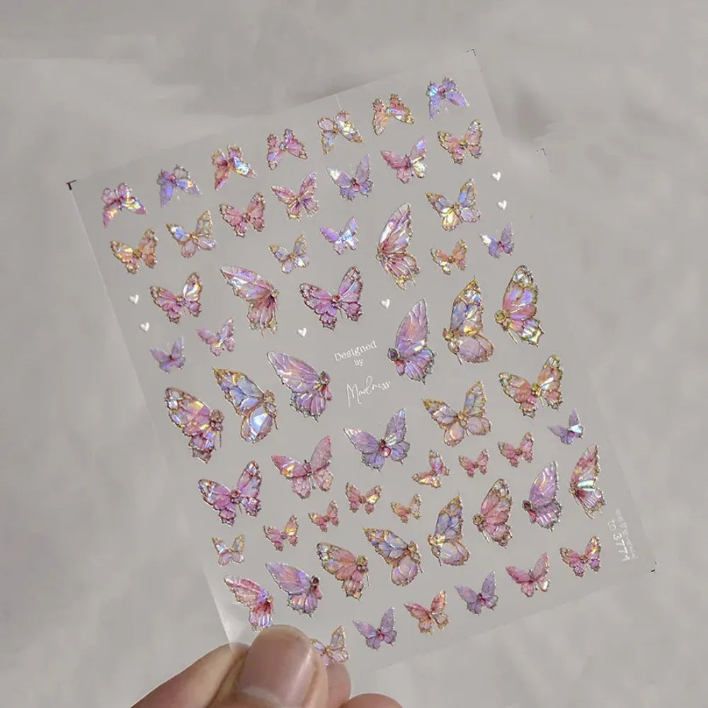 1pcs 5D Luxury Kawaii Butterfly Nail Stickers Japanese Glitter Shell Aurora Nail Art Decorations Decals DIY Manicure Slider Foil - Curl and Collar