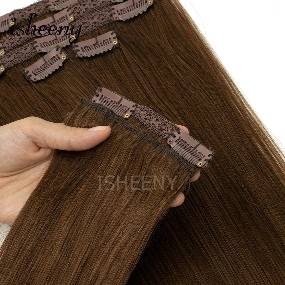 12"-20" Clip In Human Hair Extensions Blonde Natural Brazilian Remy Natural Clip Human Hair Extension Real Clip On 7pcs/set - Curl and Collar