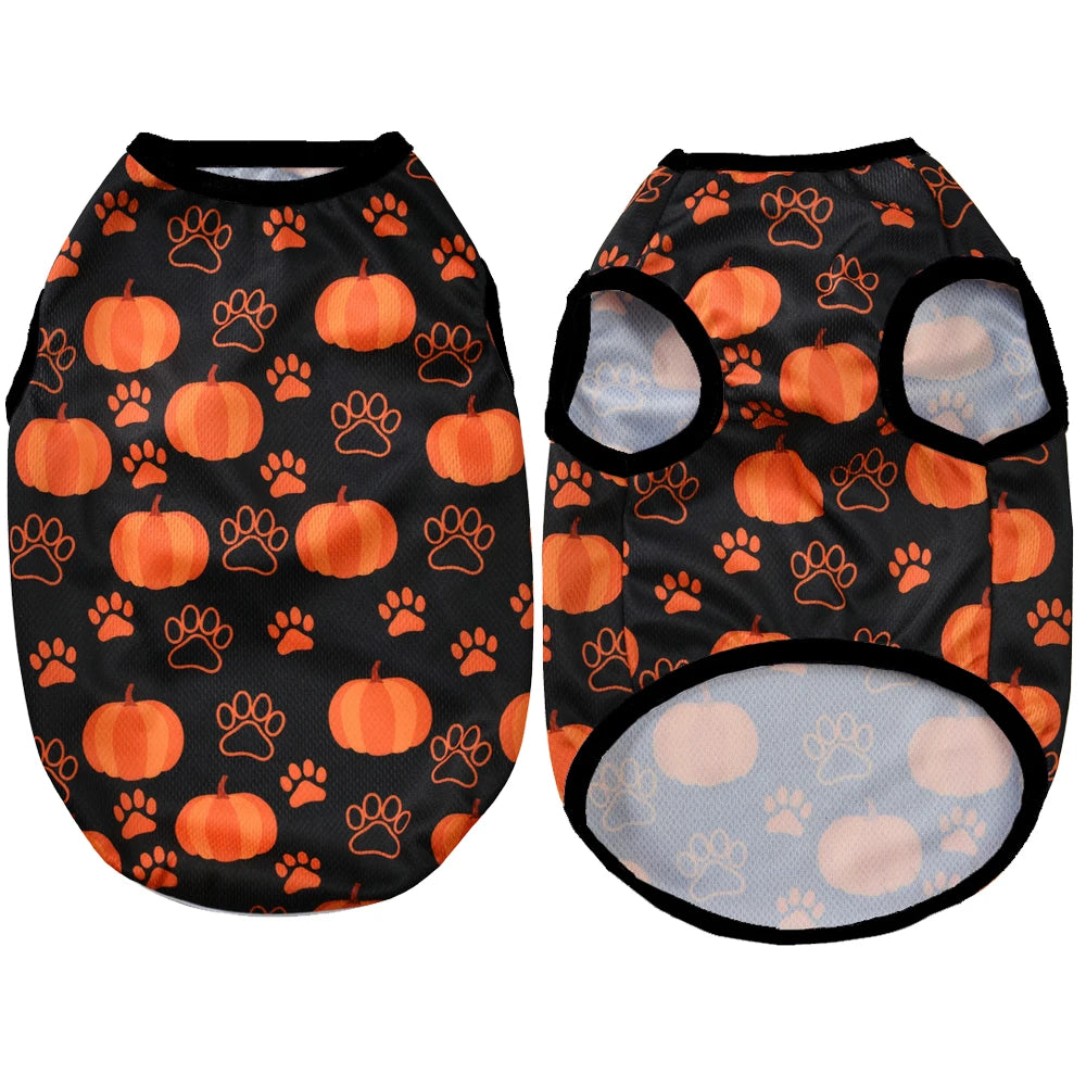 Halloween Pet Vest for Small Medium Dogs Cats Autumn Winter Costume Pumpkin Print Cosplay Outfit Chihuahua Pug French Bulldog - Curl and Collar