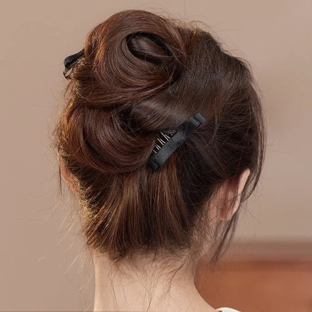 2pcs Korean Inserted Comb Bow Hair Comb Adornment Hair Clip Versatile Simple Anti-skid Curl Bangs Side Top Clip HairAccessoires