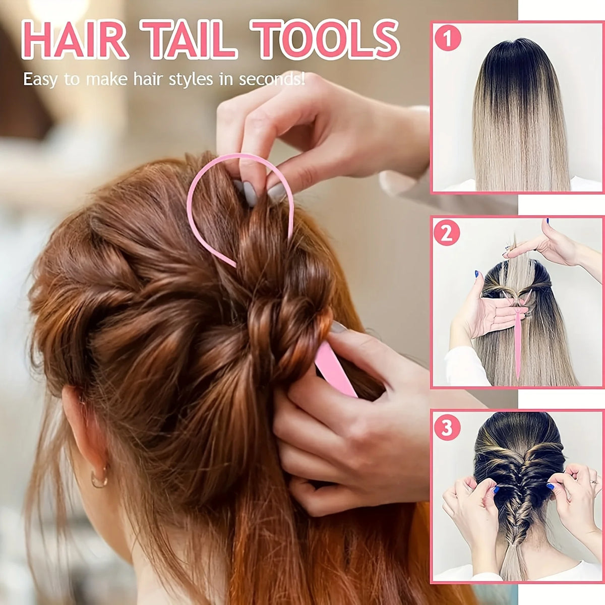 4-piece WANMEI Headband Tool, Hair Braiding Tool with Mouse Tail Comb, Ponytail Headband Remover, Quick Styling Hair Accessory - Curl and Collar