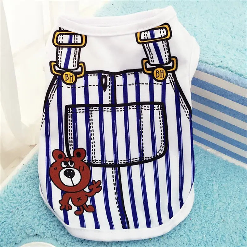 Pet Dog Clothes Cartoon Clothing Puppy Dogs Soft Vests Summer Shirt Casual T-Shirt for Small Pet Supplies - Curl and Collar