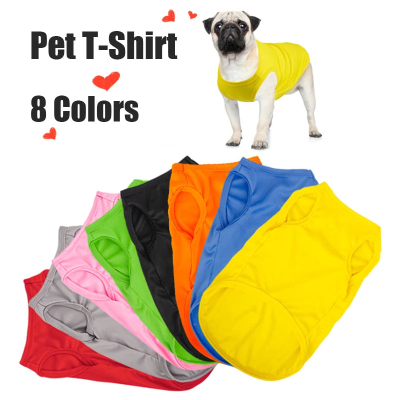 XS-XXL Summer Pure Cotton Puppy Blank Dog Shirt Clothes Soft Plain Doggy Vest Cat Bottoming T Shirts for Small Medium Large Dogs - Curl and Collar