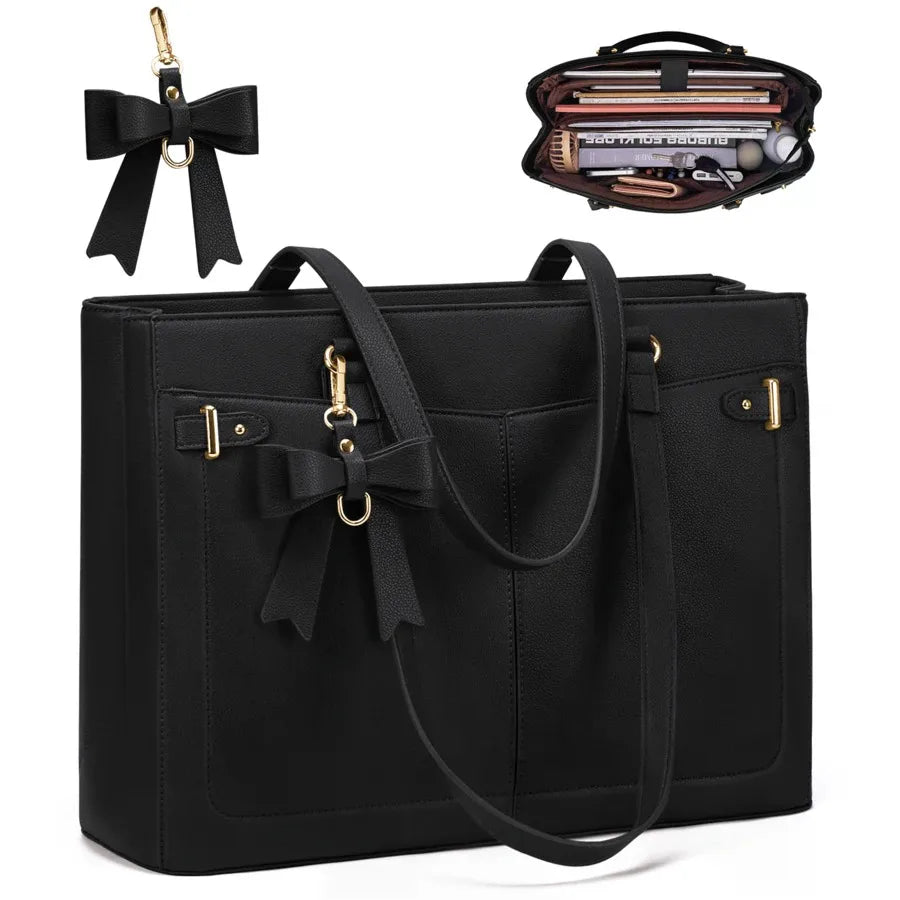 NEWHEY Women's Handbag, Large Capacity PU Laptop Tote Bag, 14inch Waterproof, with Zipper Pocket - Curl and Collar