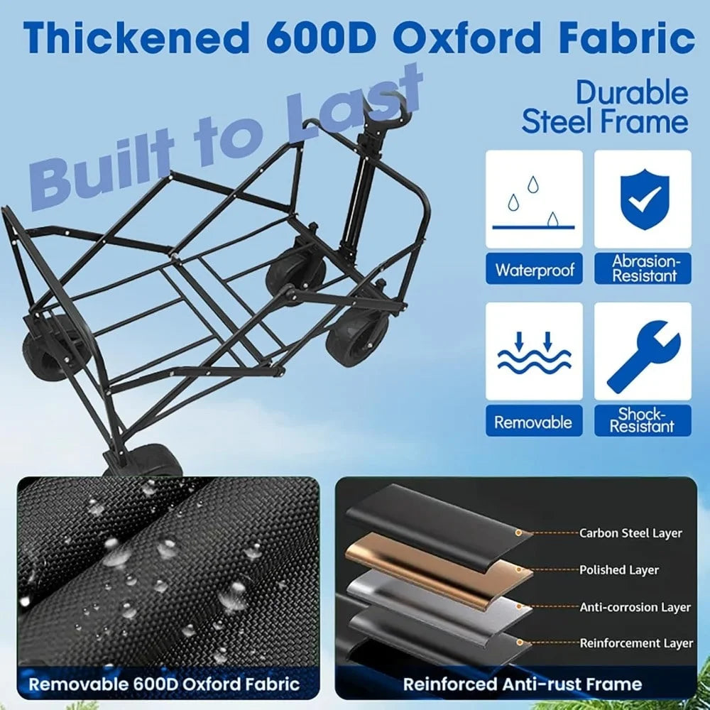 Multi‑functional Practical Wagon Cart Heavy Duty Metal Frame Foldable Rolling Hand Trolley Large Load Bearing Multi‑scene Utility Hand Cart For Golf Course Club Sports Training Outdoor Golfing Equipment Transport - Curl and Collar