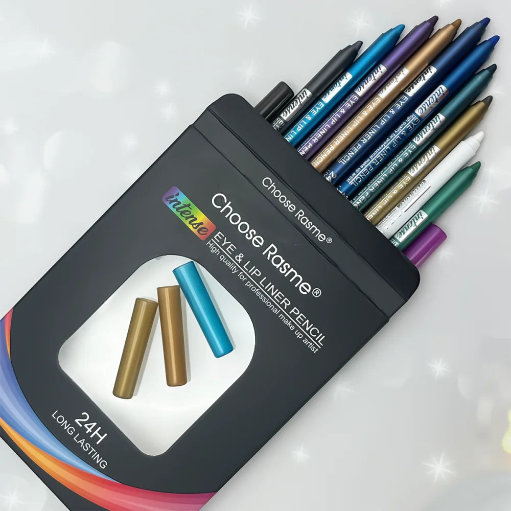12 Pcs Set of Waterproof Eyeliner Pens with Shimmering Effects - Includes Eyeshadow Durable and Easy to Color Highlighter - Curl and Collar