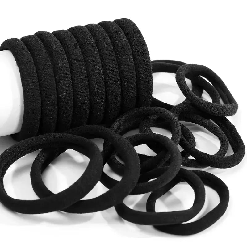 500PCS Black Basic Hair Bands Women Girls Simple High Elastic Headband Ties Rubber Ropes Scrunchies Ponytail Holders Accessories - Curl and Collar