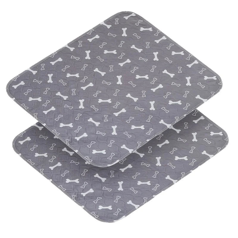 Washable Dog Pee Pads, 2 Pieces 18inchx24inch / 34inch X 36inch Reusable Puppy Pee Pads, Absorbent Pee Pads with Bone Print, Non-Slip Waterproof Pet Training Pads, Suitable for Sofas, Hardwood Floors - Curl and Collar