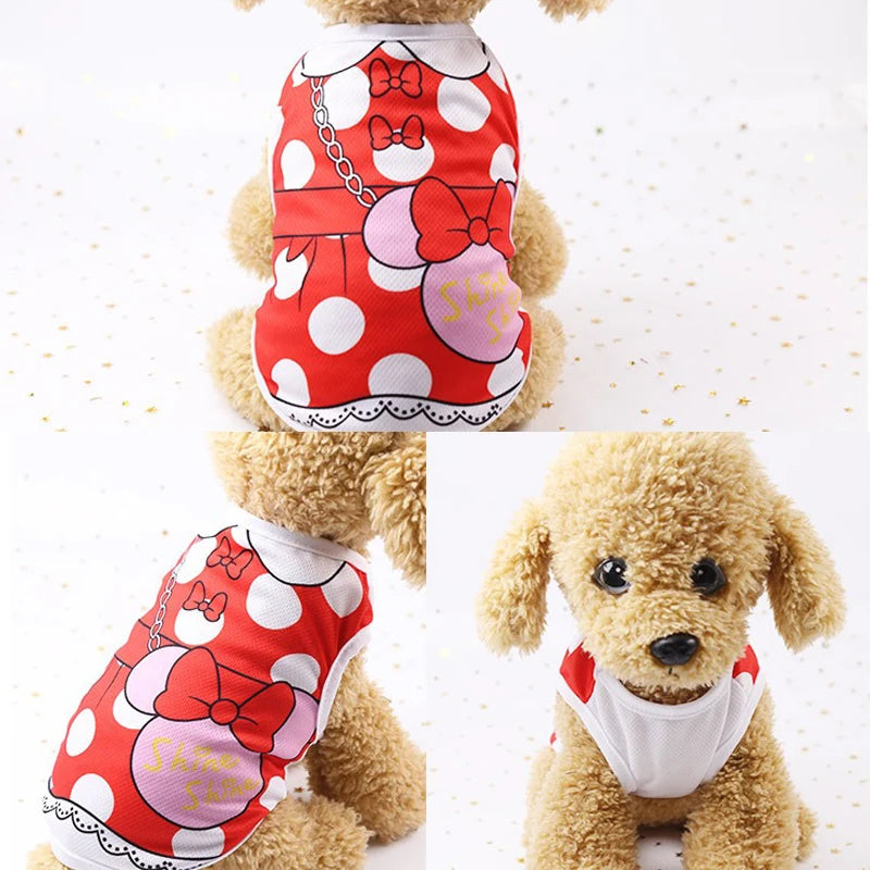 Pet Dog Clothes Cartoon Clothing Puppy Dogs Soft Vests Summer Shirt Casual T-Shirt for Small Pet Supplies - Curl and Collar