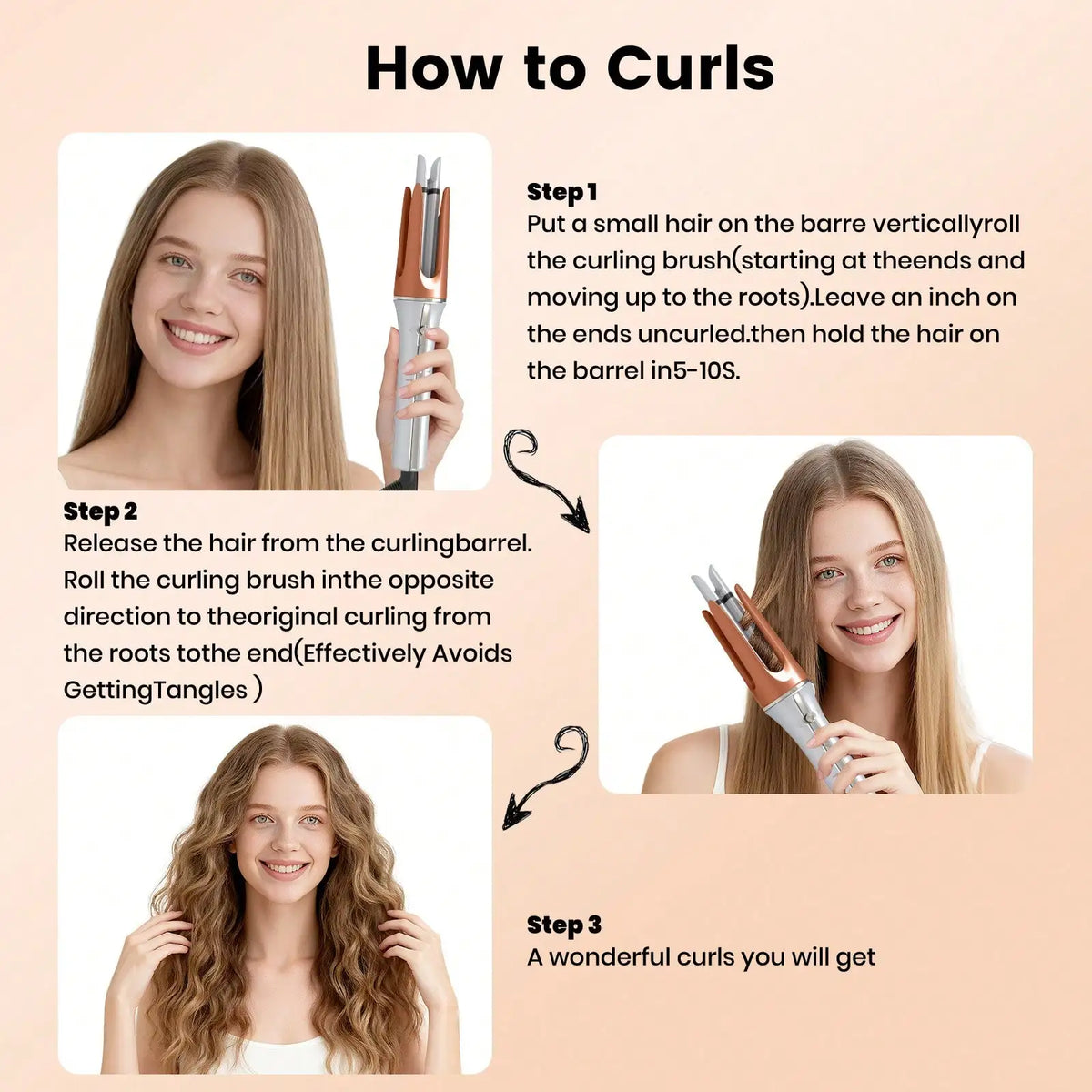 Portable Hair Curler For Ladies Business Trip Hotel Use 1PCS Valentine's Day Gift Adjustable Temperature 360° Swivel Cord Curling Wand Automatic Curling Iron Lazy Curl Negative Ion Perm Big Curl Big Curl Big Wavy Girl Does N - Curl and Collar