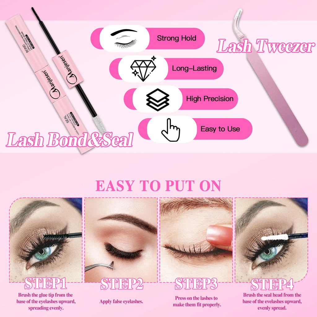 LASHVNNA Lash Clusters Kit With Waterproof Strong Hold DIY Lash Extension Kit Lash Bond And Seal And Eyelash Tweezers Makeup - Curl and Collar