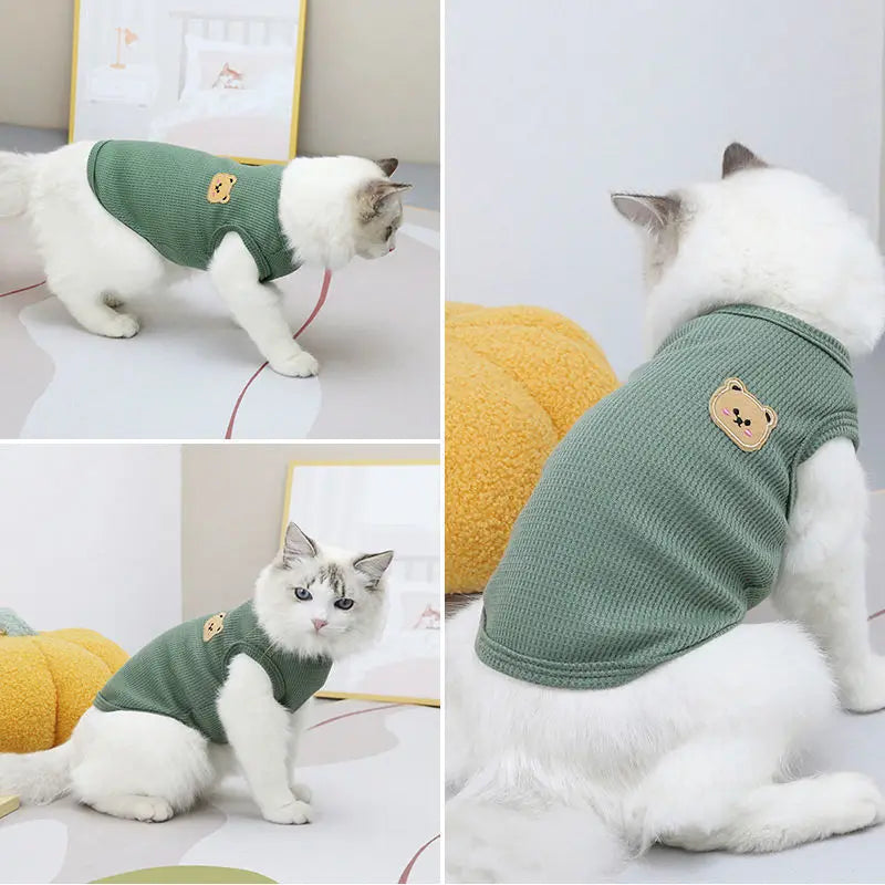 1pc Green Bear Vest Pet Dog Clothes Cat Solid T-shirt Clothing Dogs Thin Small Fashion Chihuahua Summer Breathable - Curl and Collar