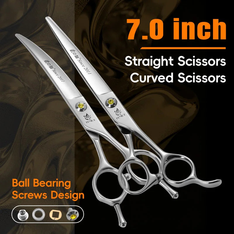 Fenice High-grade JP440C Alloy Steel 7.0/7.5 inch Pet Grooming Scissors Dog Hair Cutting Shears Tool for Pet Groomer Beautician - Curl and Collar